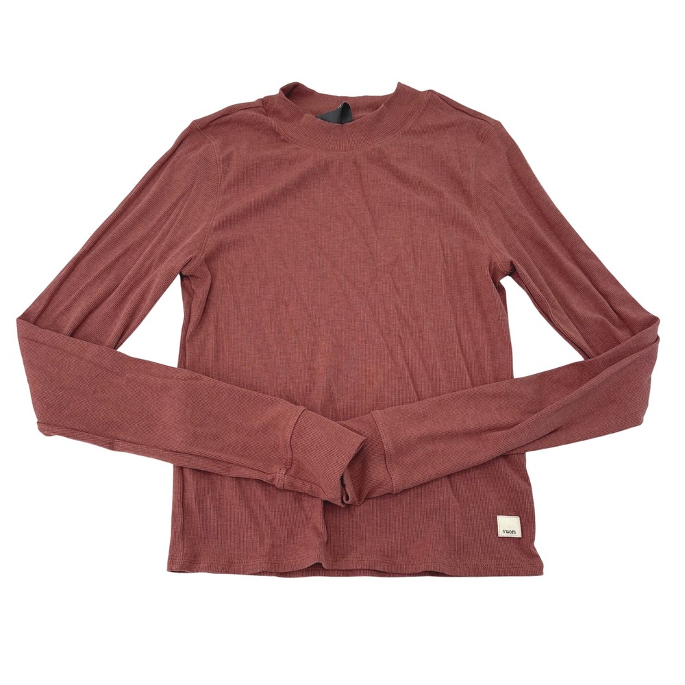 Vuori Women Mock Neck Ribbed Long Sleeve Top Rust Red Size Medium 1757